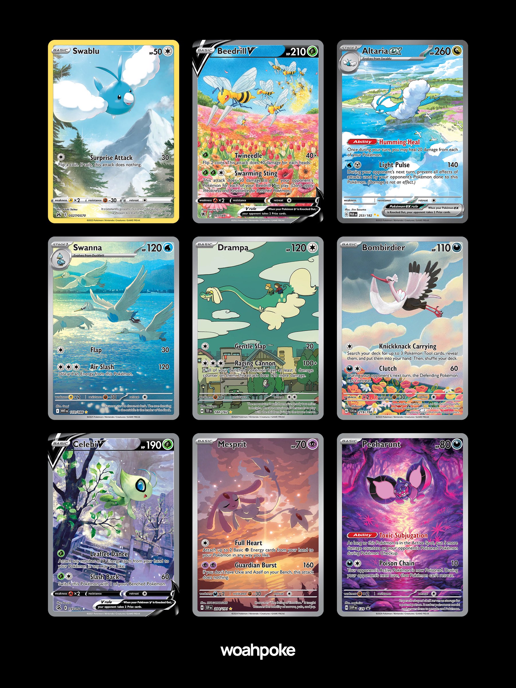 Cute & Beautiful Flying Pokémon Cards